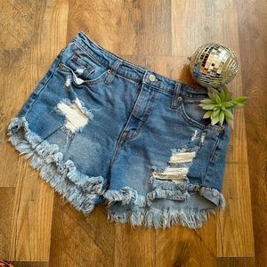 Distressed Cut Off Jean Shorts Hi Rise